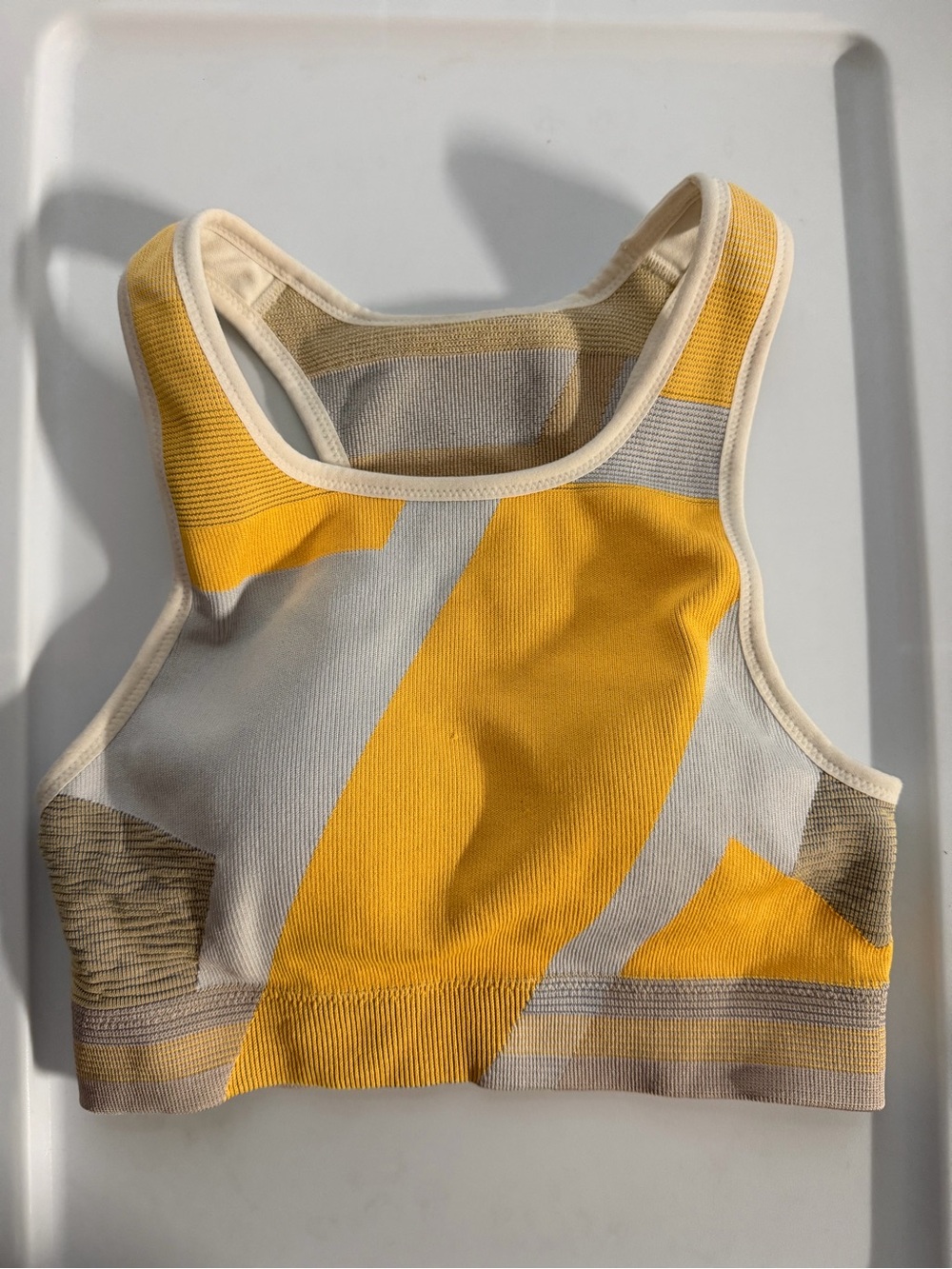 Nike Yellow and Cream Colorblock Racerback Crop Top